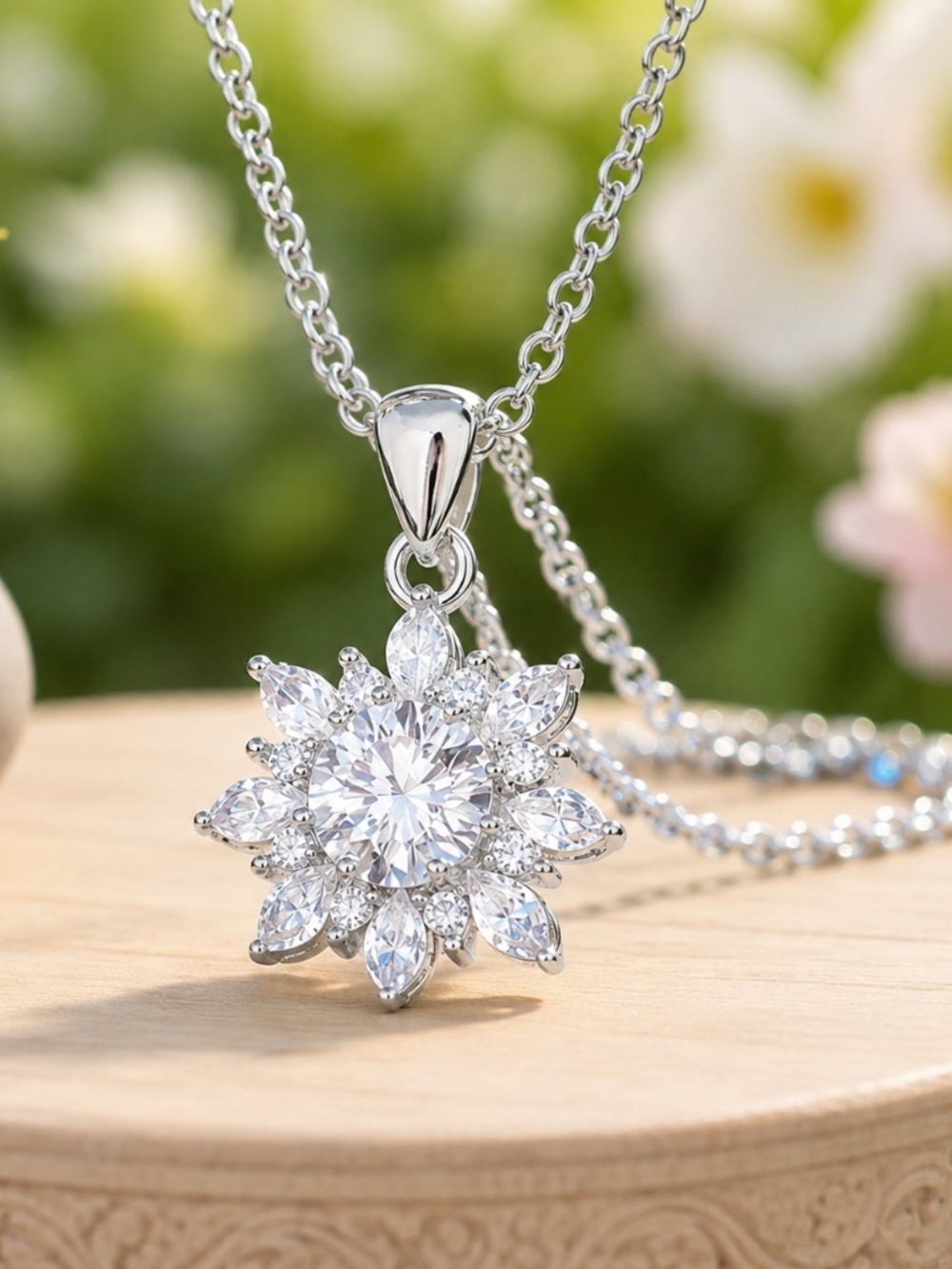 Handmade 1 Carat Moissanite Flower Pendant – Sterling Silver – Rhodium Finish